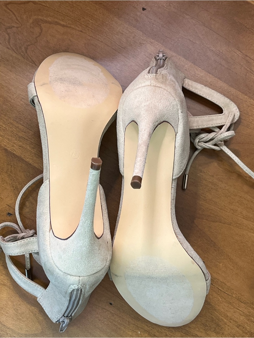Lulu's Nude Ankle-Tie Stiletto Heels Size 7.5 - Picture 12 of 13